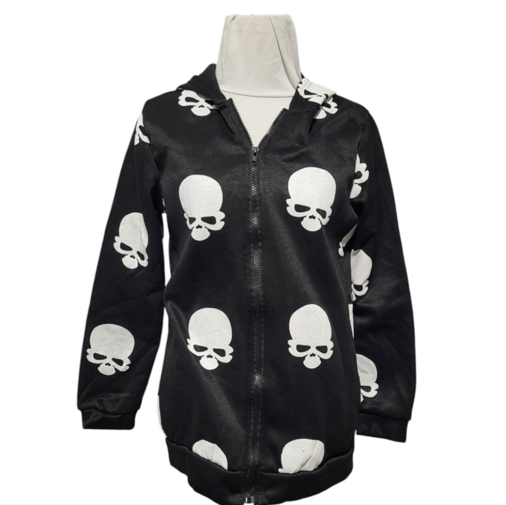 NWT Skull Hoodie, Black zip up‎